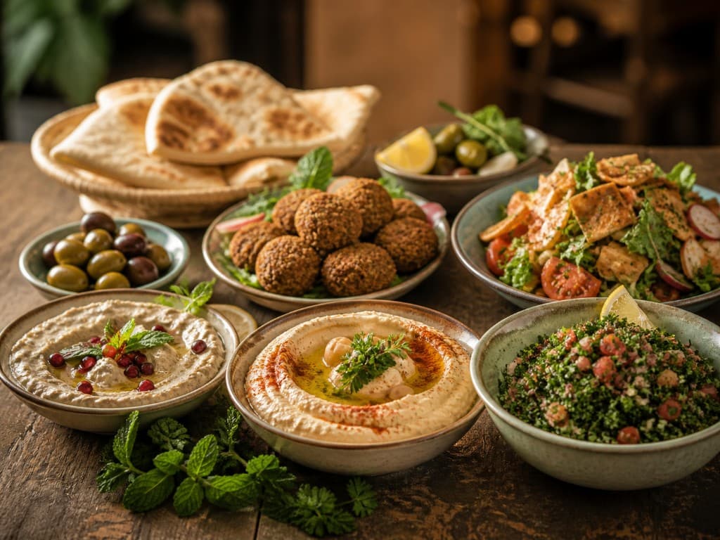 Assortiment de mezzés libanais sur table