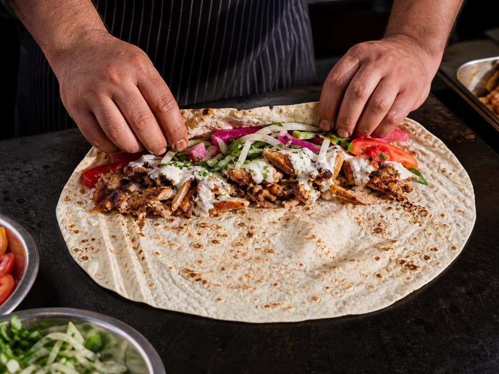 Roulage d'un wrap libanais sur le plan de travail